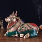Brass Sitting Nandi Right Leg Raised Stonework - Sacred Bull Temple Art | Jaipurio